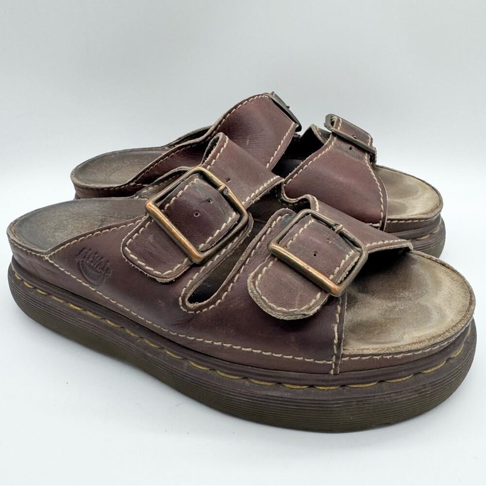 Dr. Martens Brown Leather Double Buckle Platform Sandals